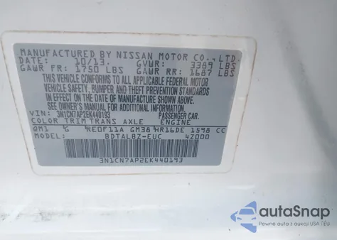 2014 Nissan Versa 1.6 Sv from USA, damaged, VIN 3N1CN7AP2EK440193
